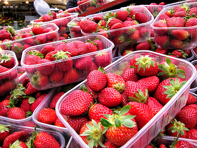 jahody, čerstvé, trhu, ovocie, jedlo, červená, sladký