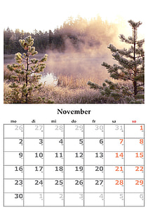 日历, 个月, 11 月, 2015年11月