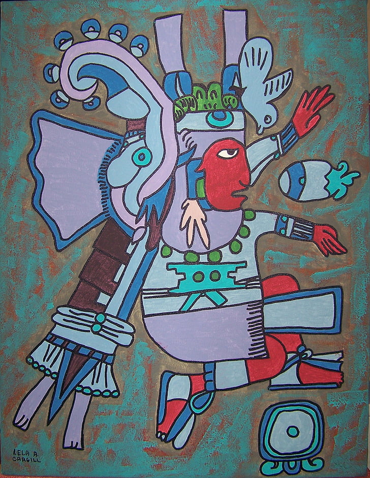 xiuhtecuhtli, aztec, aztec water god, aztec god, painting, inca