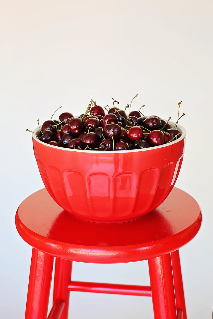 bowl of cherries, cherries, red, fruit, juicy, healthy, sweet