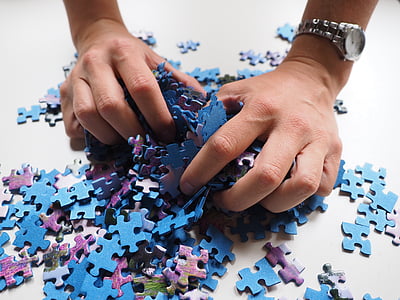 pieces of the puzzle, mix, hands, puzzle, play, piecing together, share