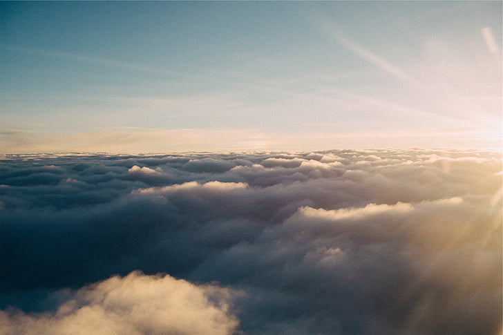 iš lėktuvo, fotografija, lova, debesys, dangus, oro, Sunrays