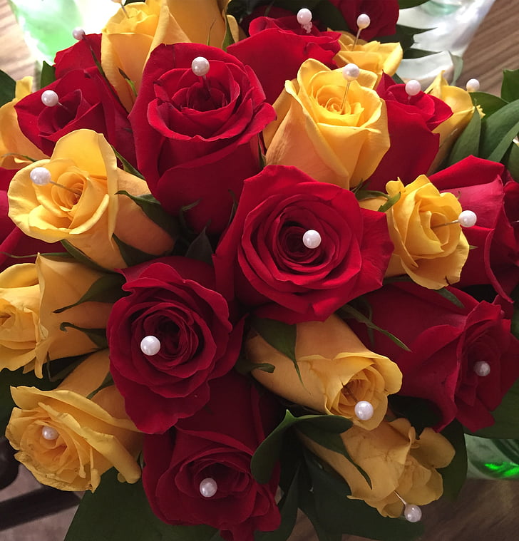 roses, bouquet, decoration, wedding, celebration, floral, red