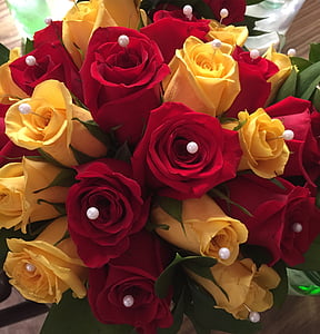 róże, bukiet, Dekoracja, ślub, celebracja, kwiatowy, czerwony