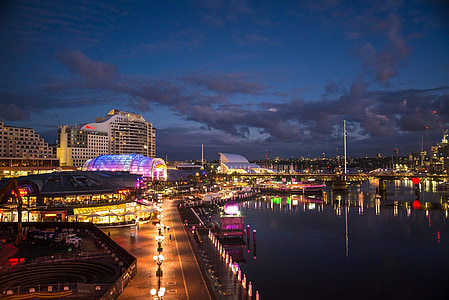 Darling harbour, Sydney, Australia, Dawn, arkkitehtuuri, Skyline, City