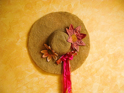 chapéu, Cor, -de-rosa, decoração, decoração, flor, parede