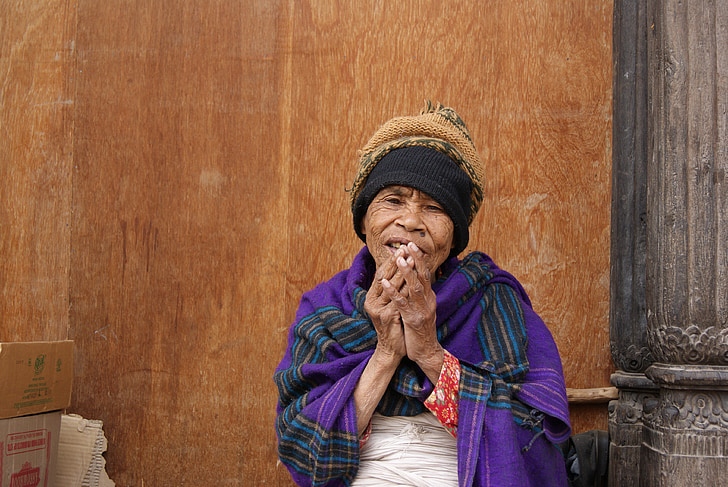 kadın, eski, insan, yüz, Nepal