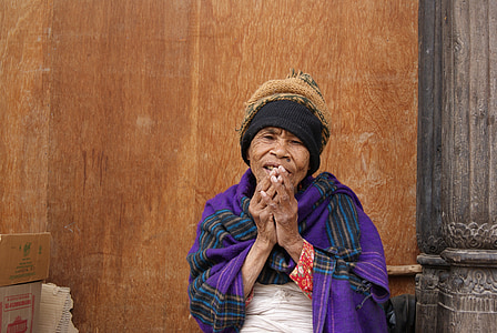vrouw, oude, menselijke, gezicht, Nepal