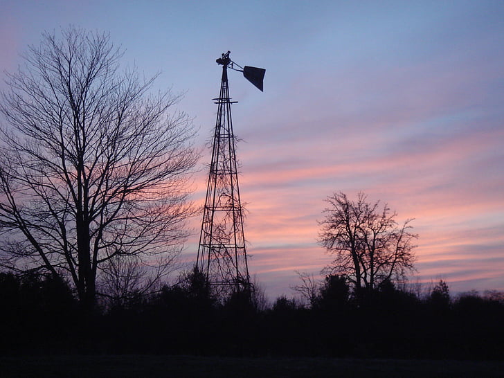 windmill, sunrise, sky, rural, sunrise landscape, morning, farm