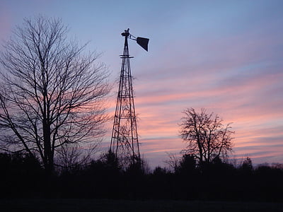 windmolen, zonsopgang, hemel, platteland, zonsopgang landschap, ochtend, boerderij