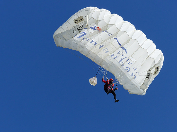 esport, paracaigudisme, competència, descens, paracaigudes, cel