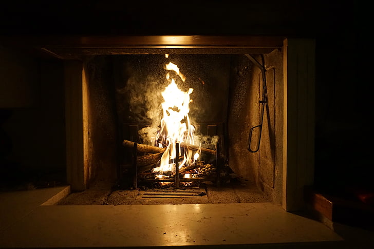 fogo, lareira, luz, queimadura, firebox, calor, tradicional