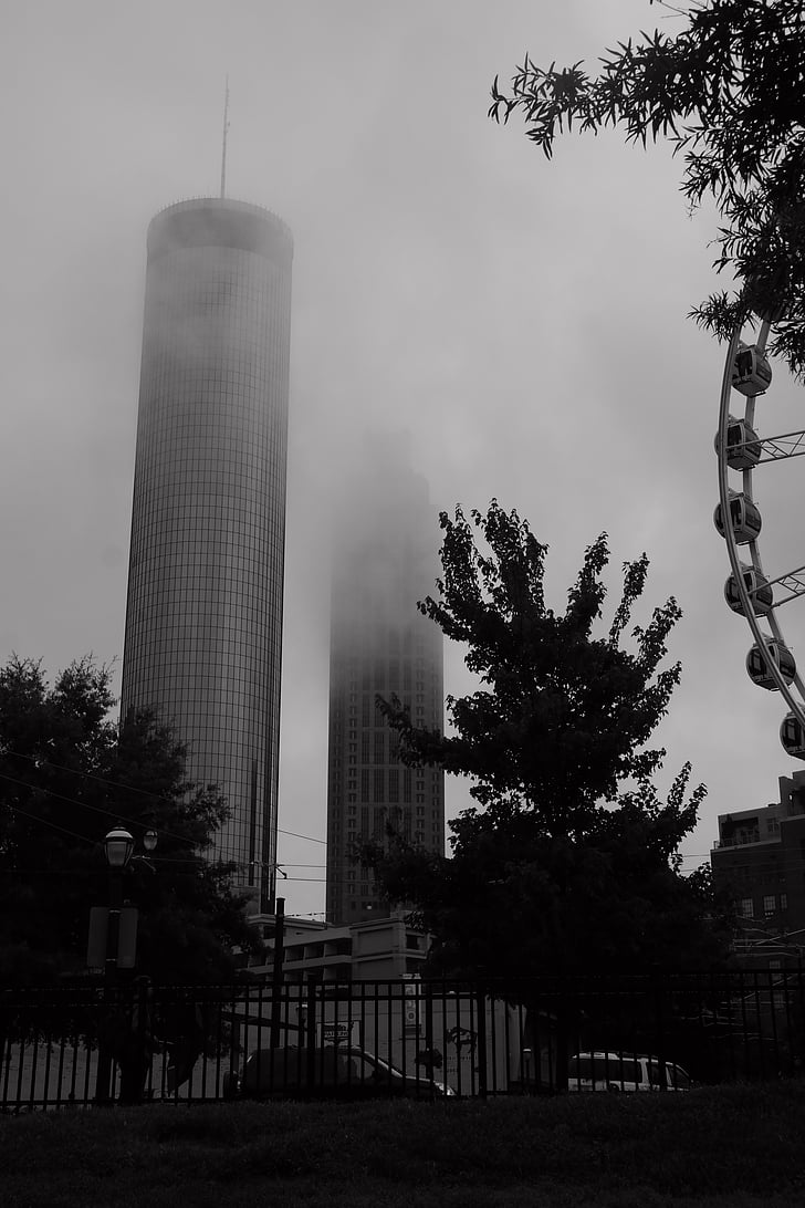 Atlanta, brouillard, brume, architecture, bâtiments, ville, paysage urbain
