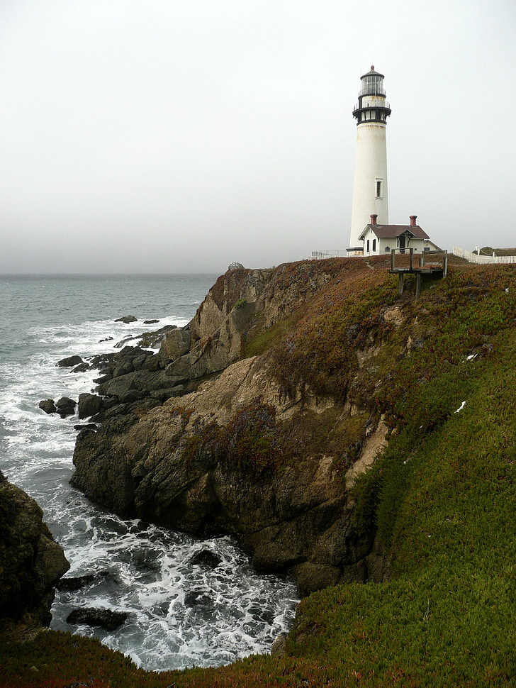 Lighthouse, byggnad, strandlinjen, kusten, Rock, Pacific, vatten