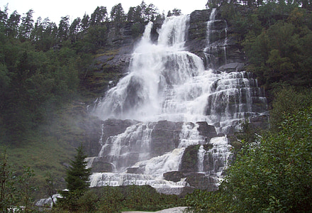 Водопад, tvinnefossen, trollafossen, Восс, Норвегия, Многие мель
