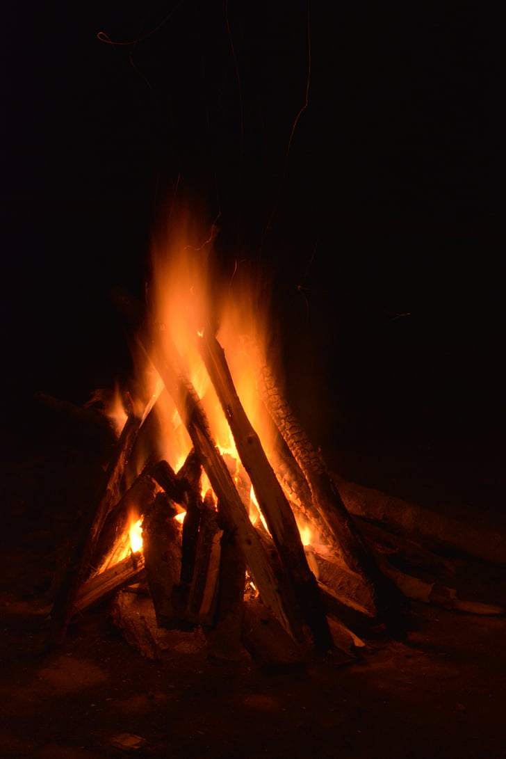 bonfire, campfire, flame, fire, blaze, orange, fiery