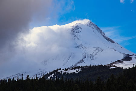 Mountain, landskab, Peak, topmødet, sne, træer, Pines