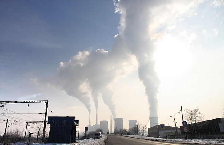 poluição, fumaça, pilha, emissões, indústrias, vapor, planta