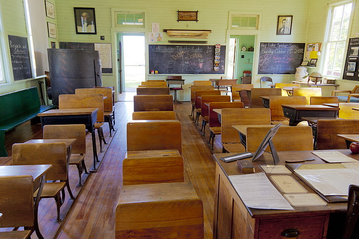 classroom, old, one-room, school, education, class, learning