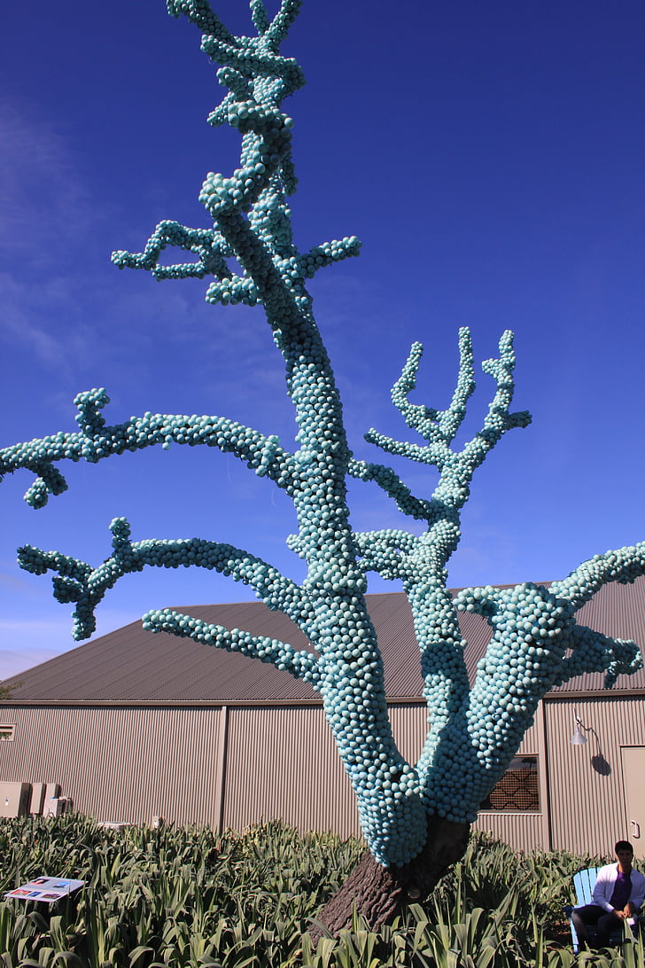 faux arbre en plastique, boules bleues, arbre, artificiel, Fake