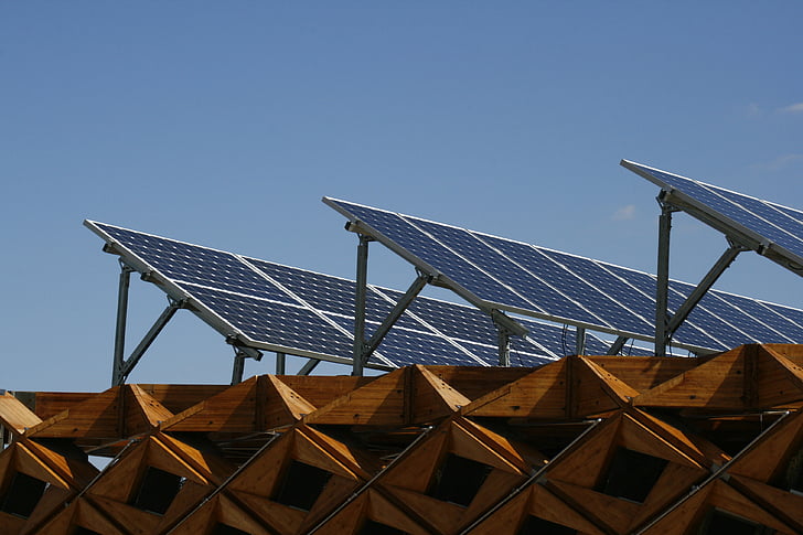 panel, Solar, energia, ház, megújuló, nap, kék