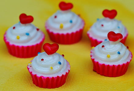 Cupcake, gâteau, coeur, Saint-Valentin, miniature, céramique, drôle