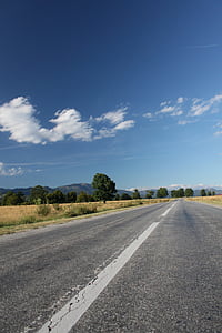 asfalt, blau, núvols, l'autopista, paisatge, muntanya, carretera