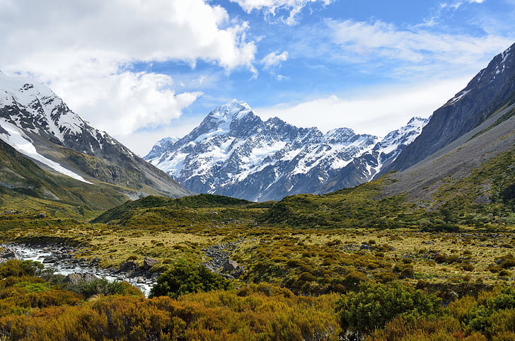 Aoraki, Mount cook, hegyi, Új-Zéland, alpesi, Sky, felhő