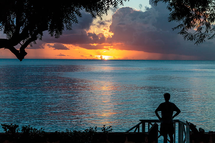puesta de sol, Océano Atlántico, silueta, Barbados, villa de Clearwater, tropical