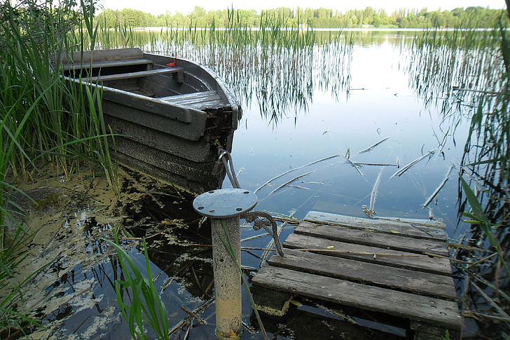 természet, tó, csónak, Olsztyn, víz, táj, Lengyelország
