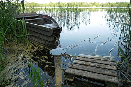 természet, tó, csónak, Olsztyn, víz, táj, Lengyelország