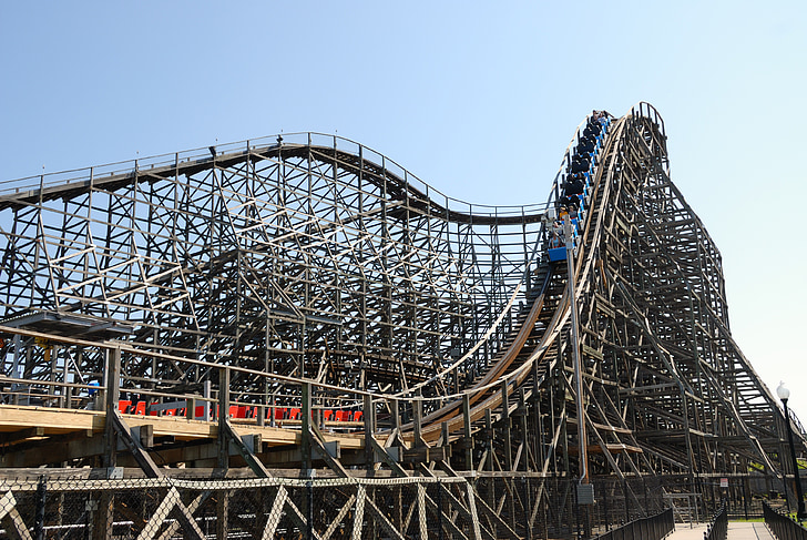 drewniany roller coaster, jeździć, Vintage, rozrywki, Coaster, Park, zabawa