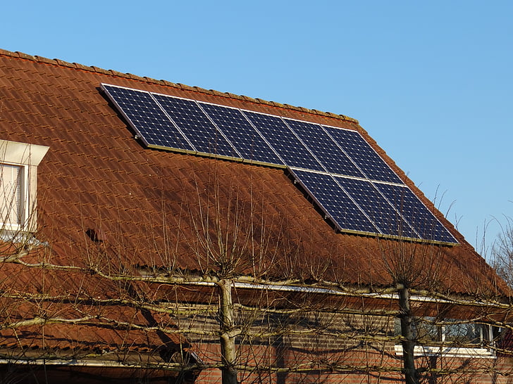 paneles solares, Casa, otoño, energía solar