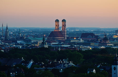 Munic, Església Frauenkirche, Baviera, crepuscle, capital d'estat, ciutat, punt de referència