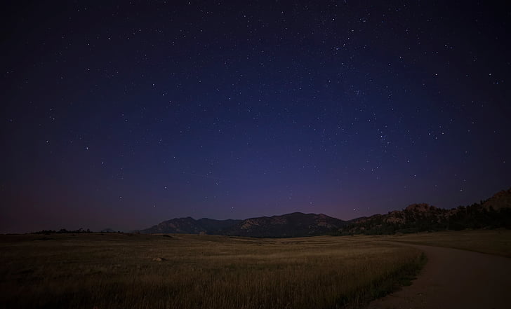 noc, niebo, krajobraz, pole, Natura, Star - przestrzeń, pejzaż