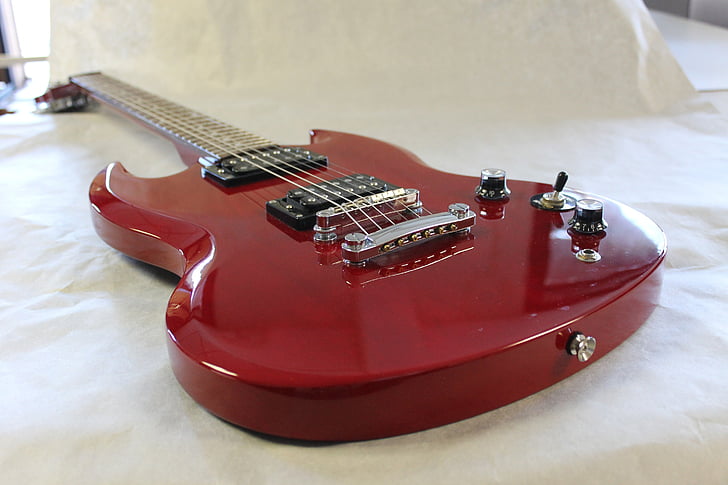 guitar, sg, epiphone, electric, music, red, instrument