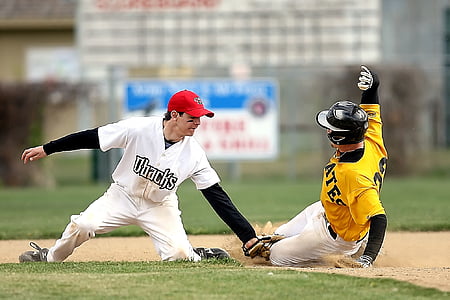 baseball, slide, second base, player, game, competition, play