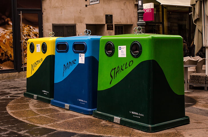 Paperera de reciclatge, reciclatge, escombraries, escombraries, vidre, document, plàstic