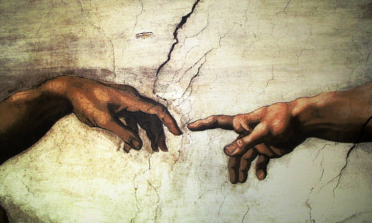 kunst schilderij, muurschildering, Michelangelo, Il programs d'adamo, Sixtijnse kapel, Vaticaan, Rome