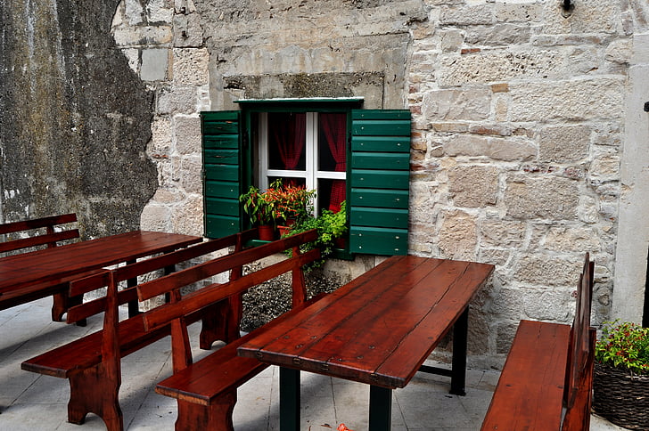 Dalmatische venster, Restaurant, Kroatië, Adriatische Zee, Middellandse Zee, Europa, reizen