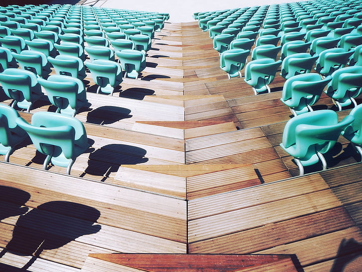 green, plastic, theater, chair, chairs, seat, arena