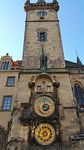 orloj, Staroměstské náměstí, jako, astronomické, Praha, hodiny, Čeština
