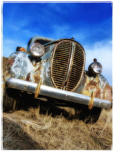 old timer, automobile, rusty, car, transportation, vintage, antique