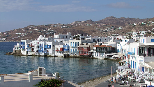 Mykonos, Venetiaanse kwartaal, Griekenland, Cycladen, Griekse eiland, Egeïsche zee, wit