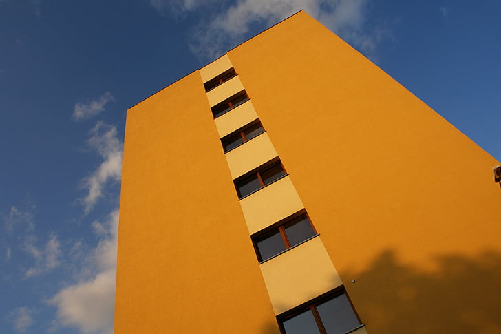 budynek, niebo, żółty, ściana