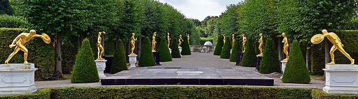 Panorama, estátuas, ouro, Jardins Herrenhäuser, Hanover, escultura, dourado