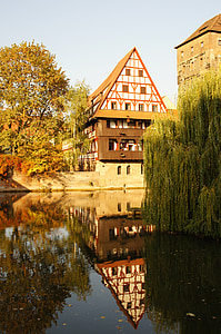 Nürnberg, Pegnitz, oraşul vechi, toamna, clădire, Râul, Podul