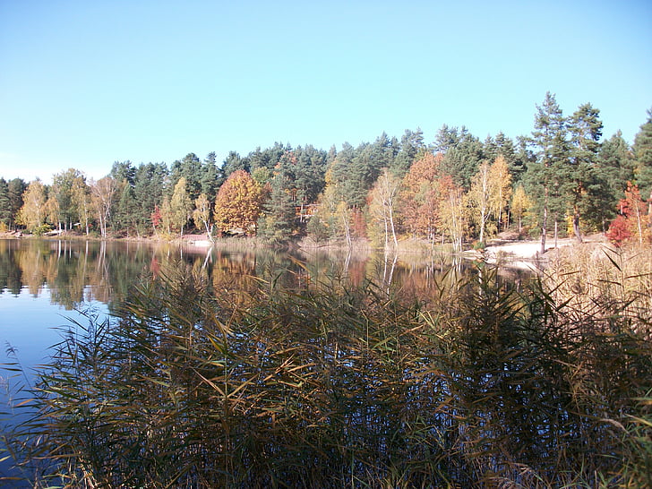 jesień, Jezioro, Bank, Farbenspiel