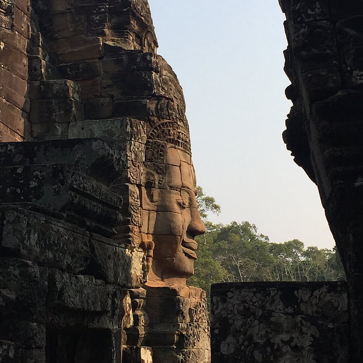 Campuchia, người khmer, hang động, đá, khuôn mặt, ngôi đền, klunky