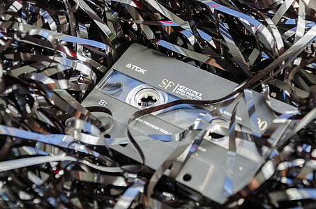 kazeta, zastario, kaos, audio, kaseta, medija, slomljena